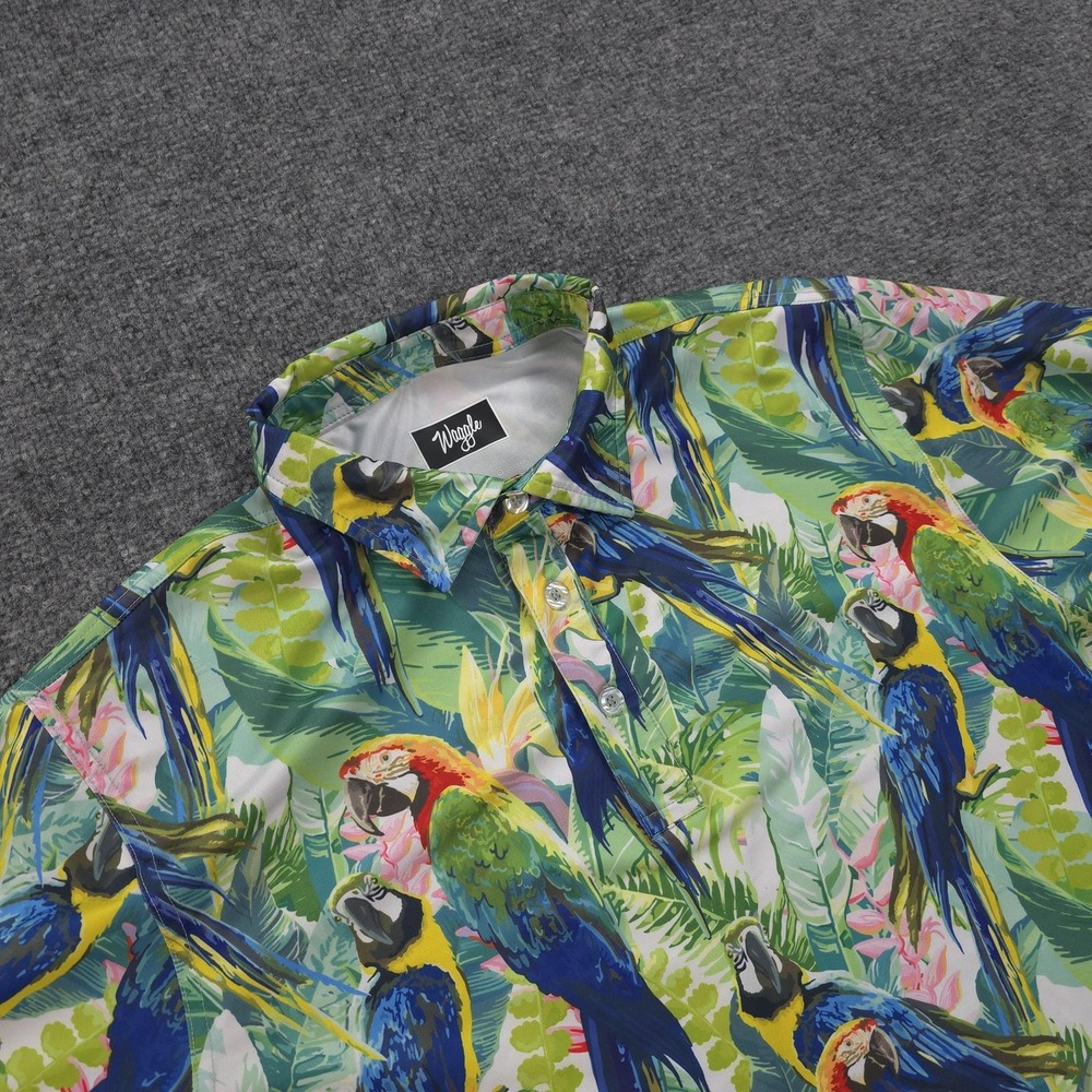 Waggle Polo Shirt Mens Large Multicolor Parrot Tropical Performance Golf Stretch
